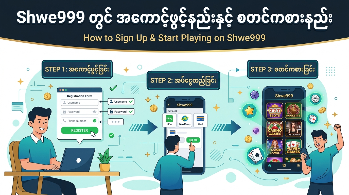 Shwe999 တွင် အကောင့်ဖွင့်နည်းနှင့် စတင်ကစားနည်း